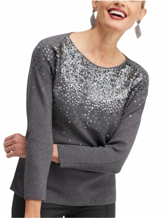 Chico's Sweaters - Chico’s Bateau Neck Metallic Ombre Sequin Pullover Sweater